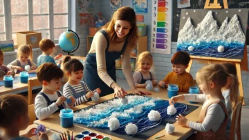 DALL·E 2025-01-29 17.30.29 – A photorealistic image of a preschool classroom where a female teacher with light skin is guiding a group of three-year-old light-skinned children in
