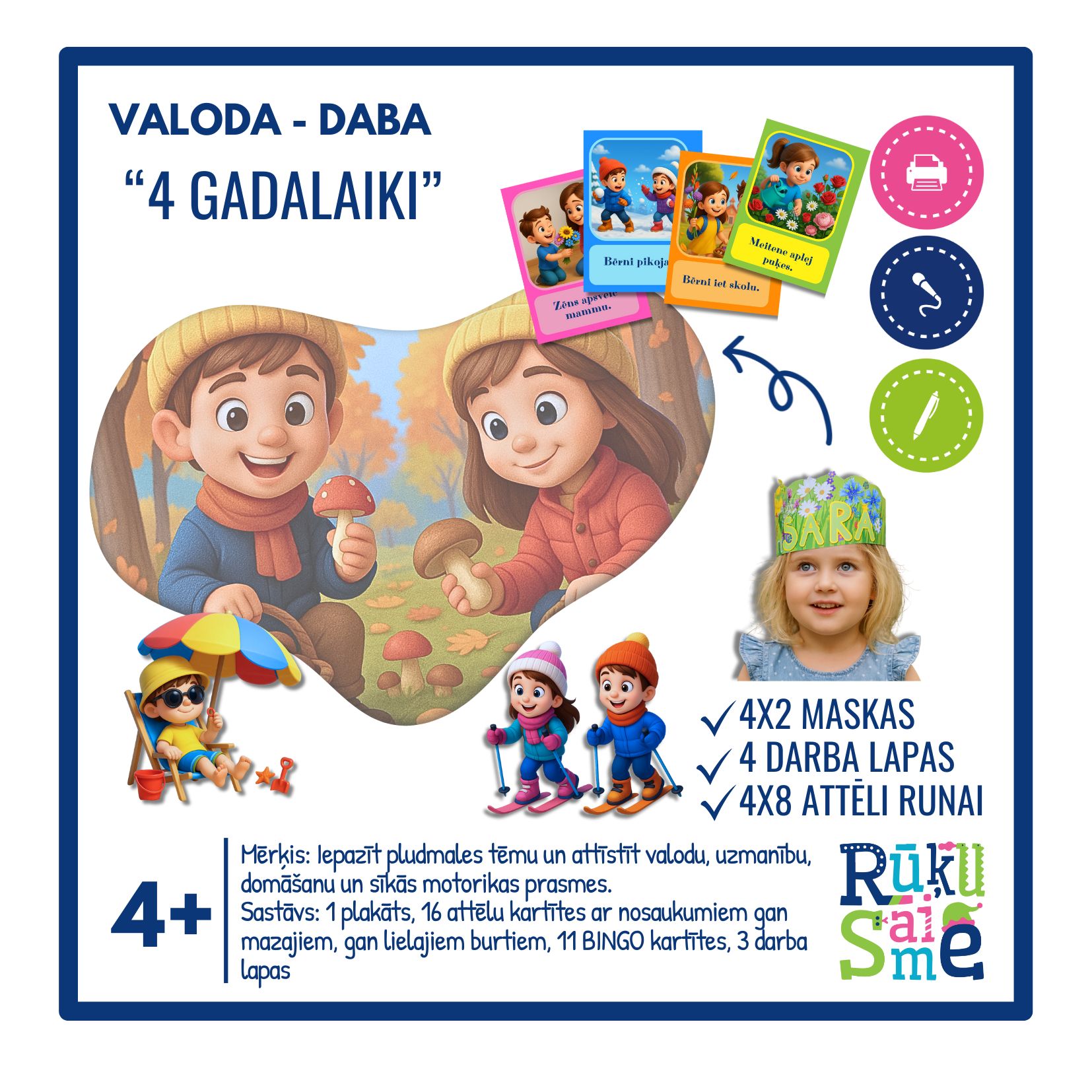 4 gadalaiki l Valodas rotaļnodarbības komplekts 3-5 gadi