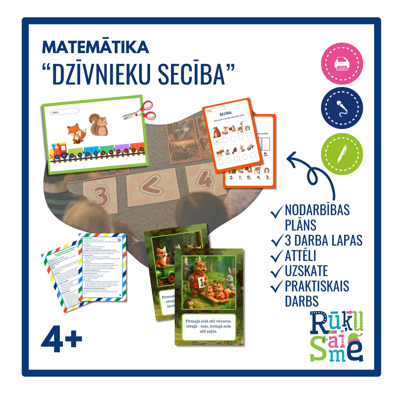 Dzīvnieku sacencība l Matemātikas rotaļnodarbības komplekts 3-5 gadi