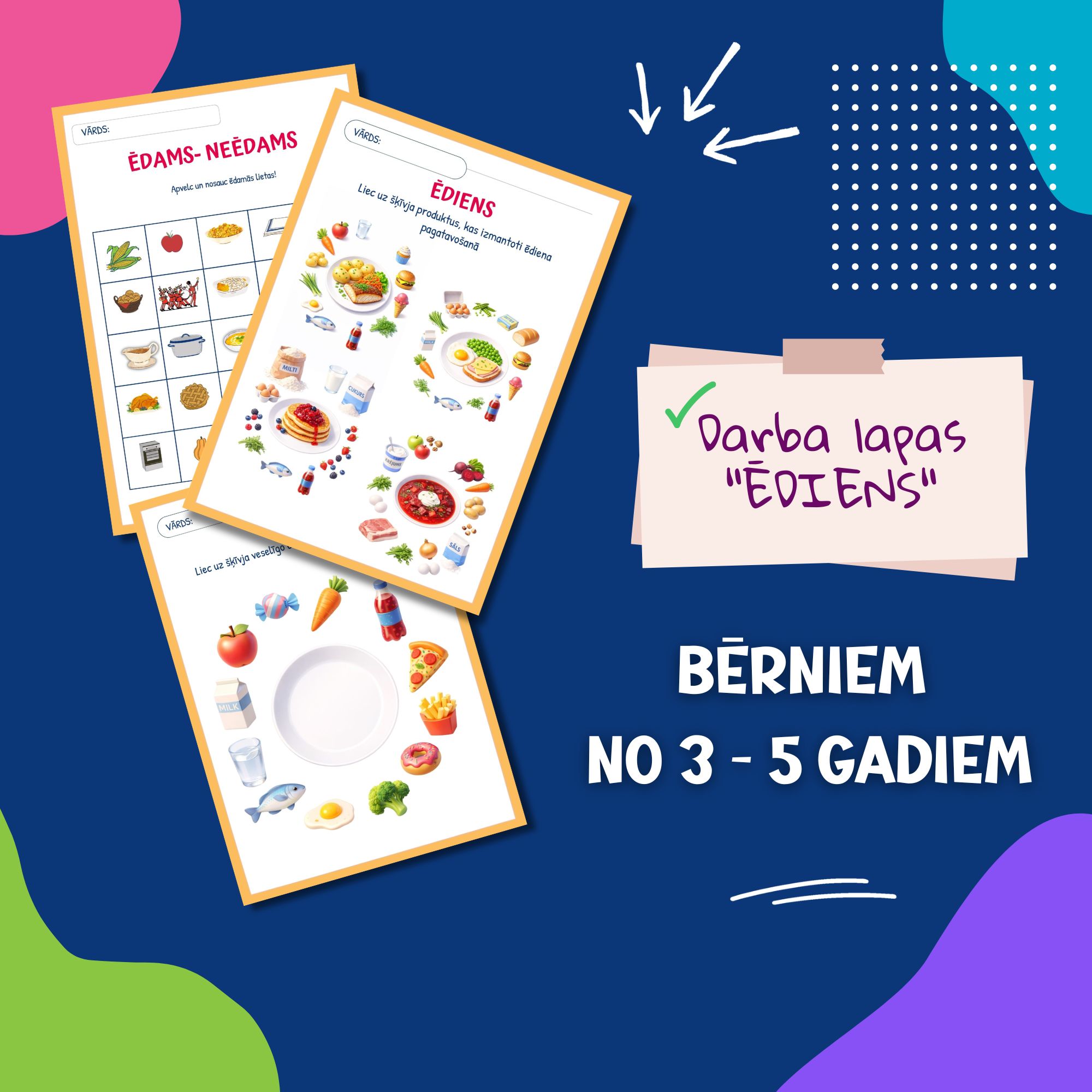 Ēdiens l Darba lapas bērniem 3-6 gadi