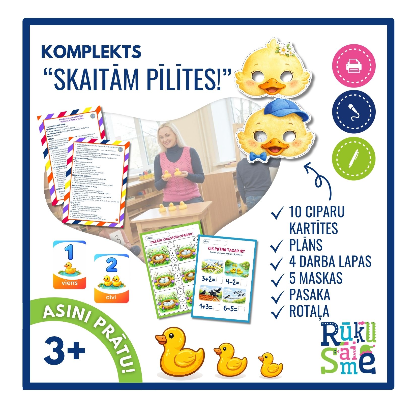 Skaitām pīlītes l Matemātikas rotaļnodarbības komplets bērniem 3-5 gadi