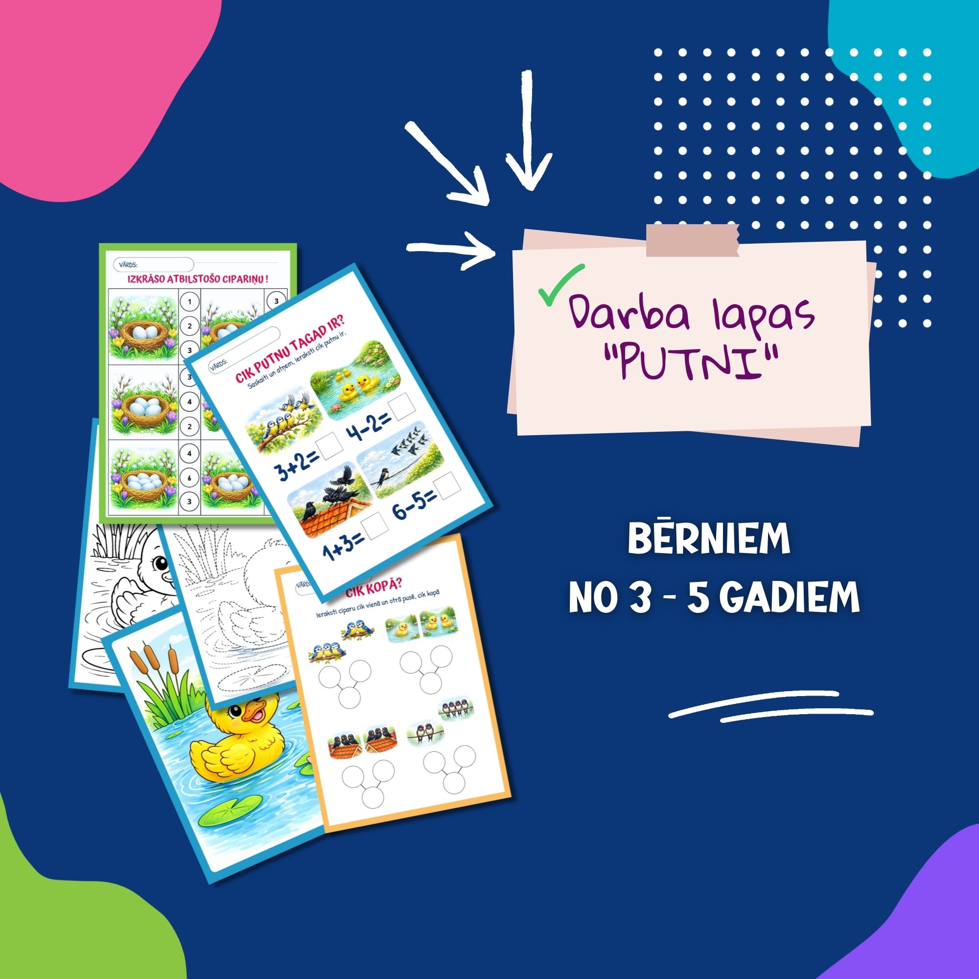 Darba lapas "PUTNI"- matemātika, valoda