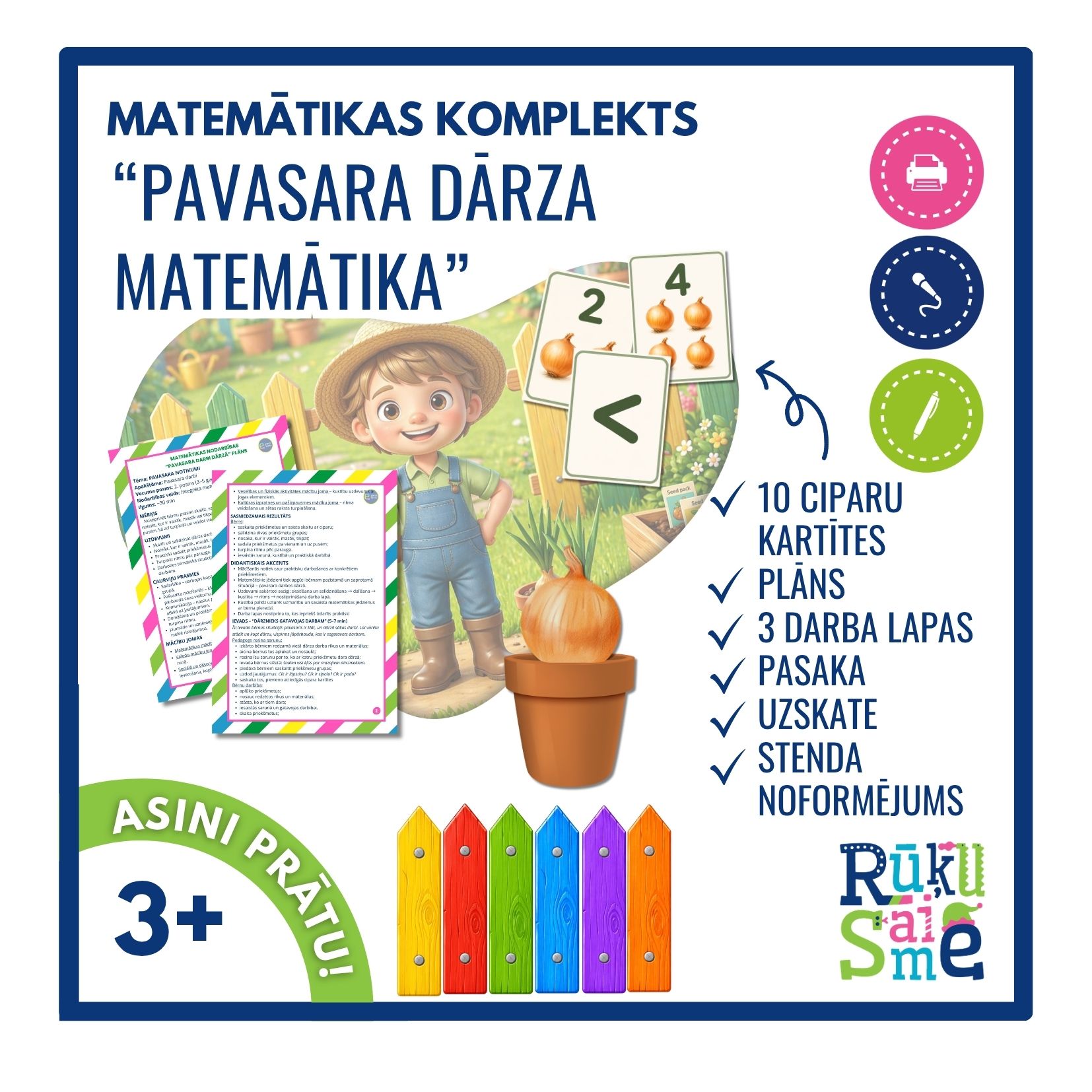 Pavasara dārza darbi l Matemātikas rotaļnodarbības komplekts l Bērniem 3-5 gadi