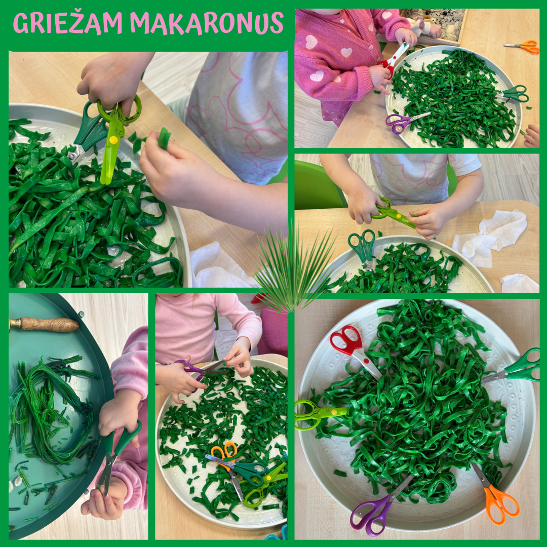 Makaronu griešanas kolāža