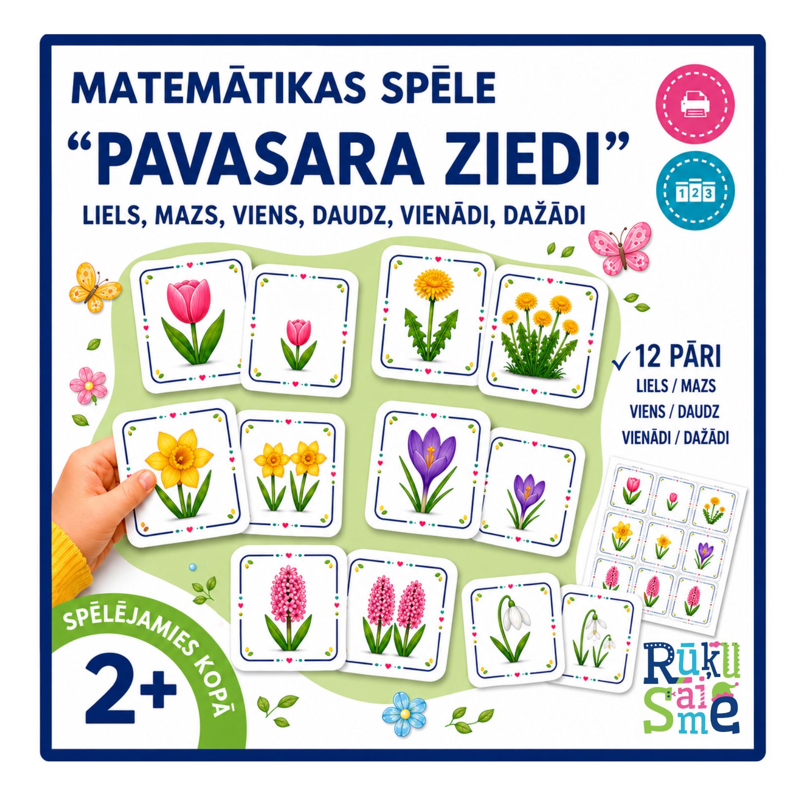 Pavasara ziedi l Matemātikas spēle l Lielums, salīdzināšana