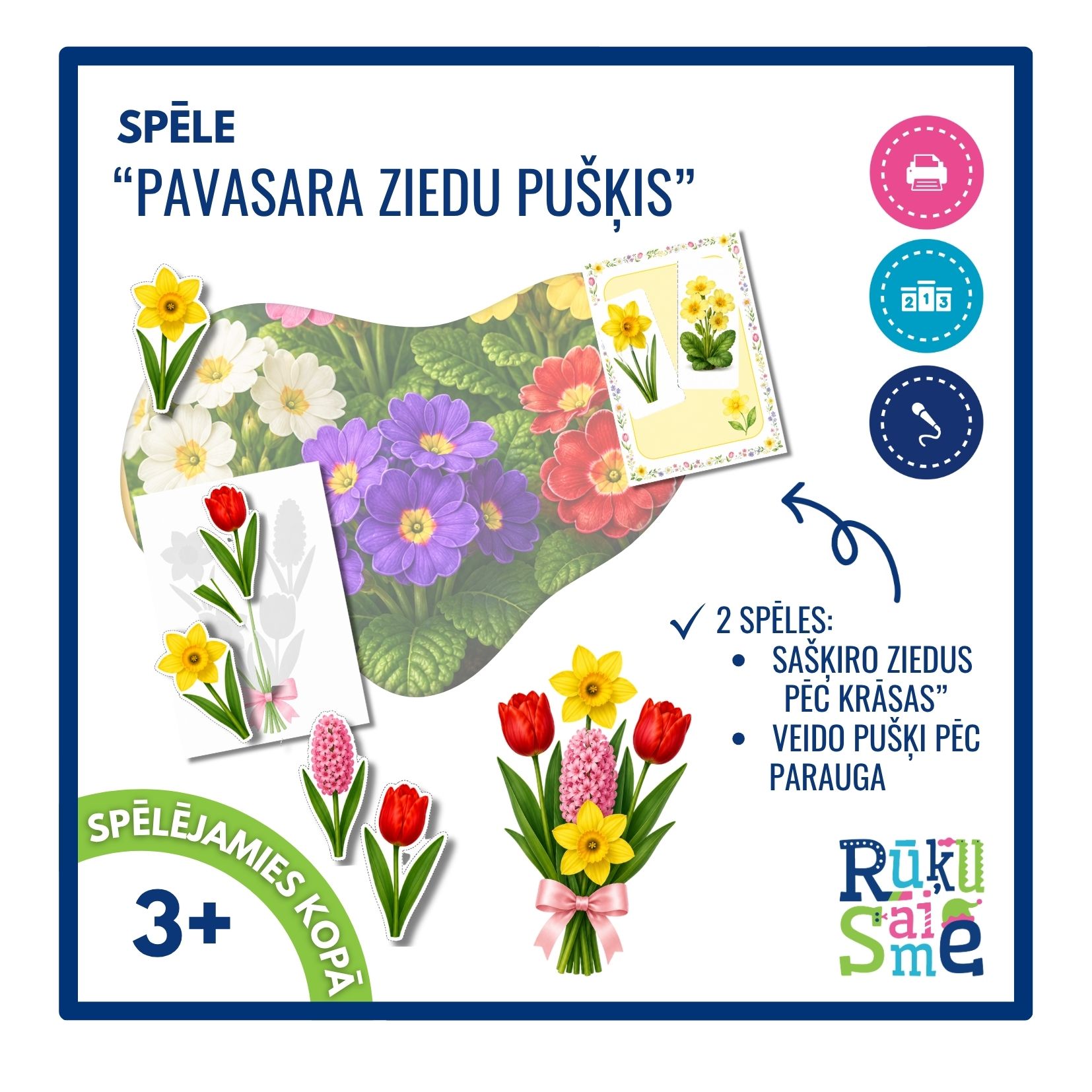 Pavasara ziedu pušķis l Spēle motorikai, loģikai 3-5 gadi