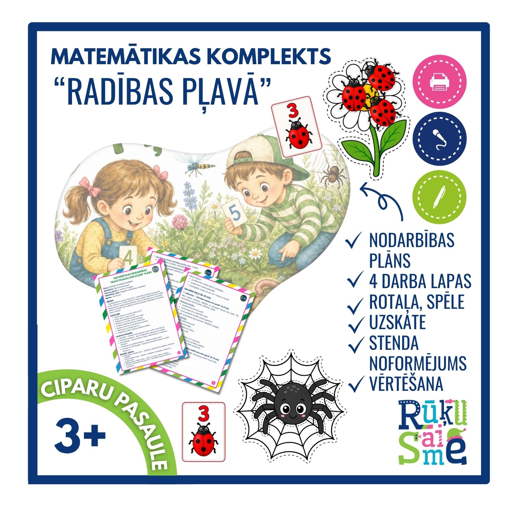 Radības pļavā l Matemātikas rotaļnodarbības komplekts bērnie 3-5 gadi