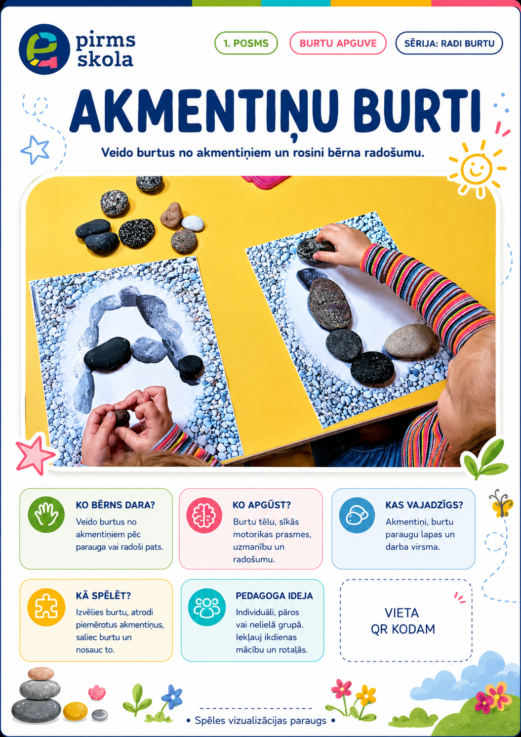 Akmentiņu burti - burtu apguves spēle bērniem