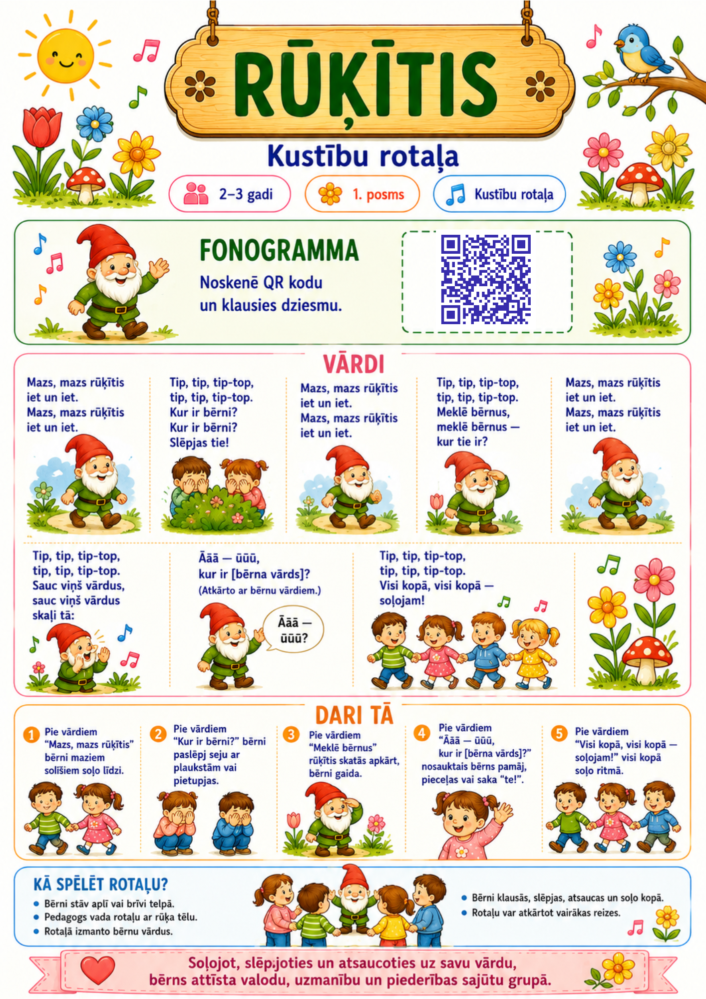 Kustību rotaļa Rūķītis bērniem 2–3 gadi