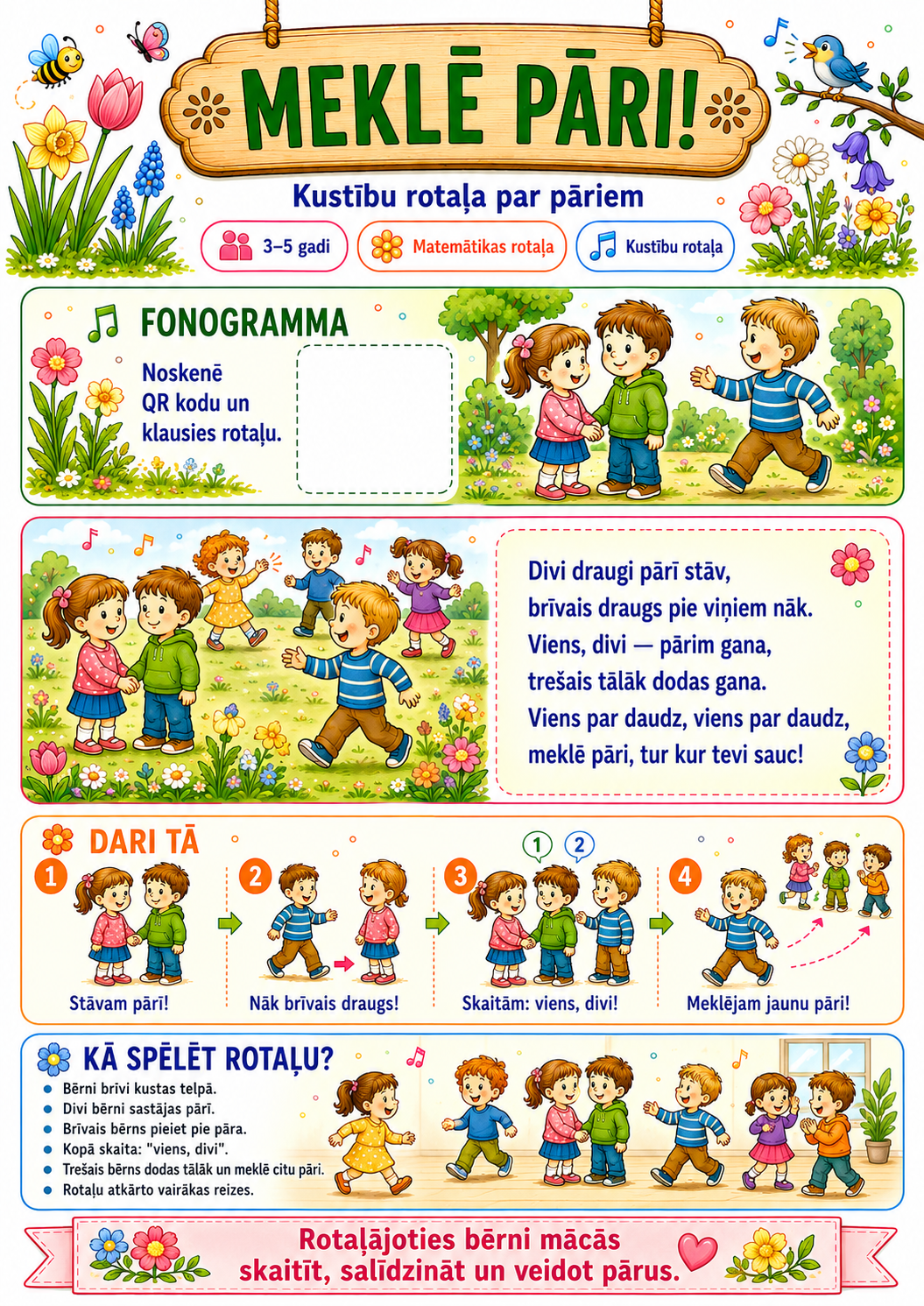 Meklē pāri kustību rotaļa bērniem par pāru veidošanu