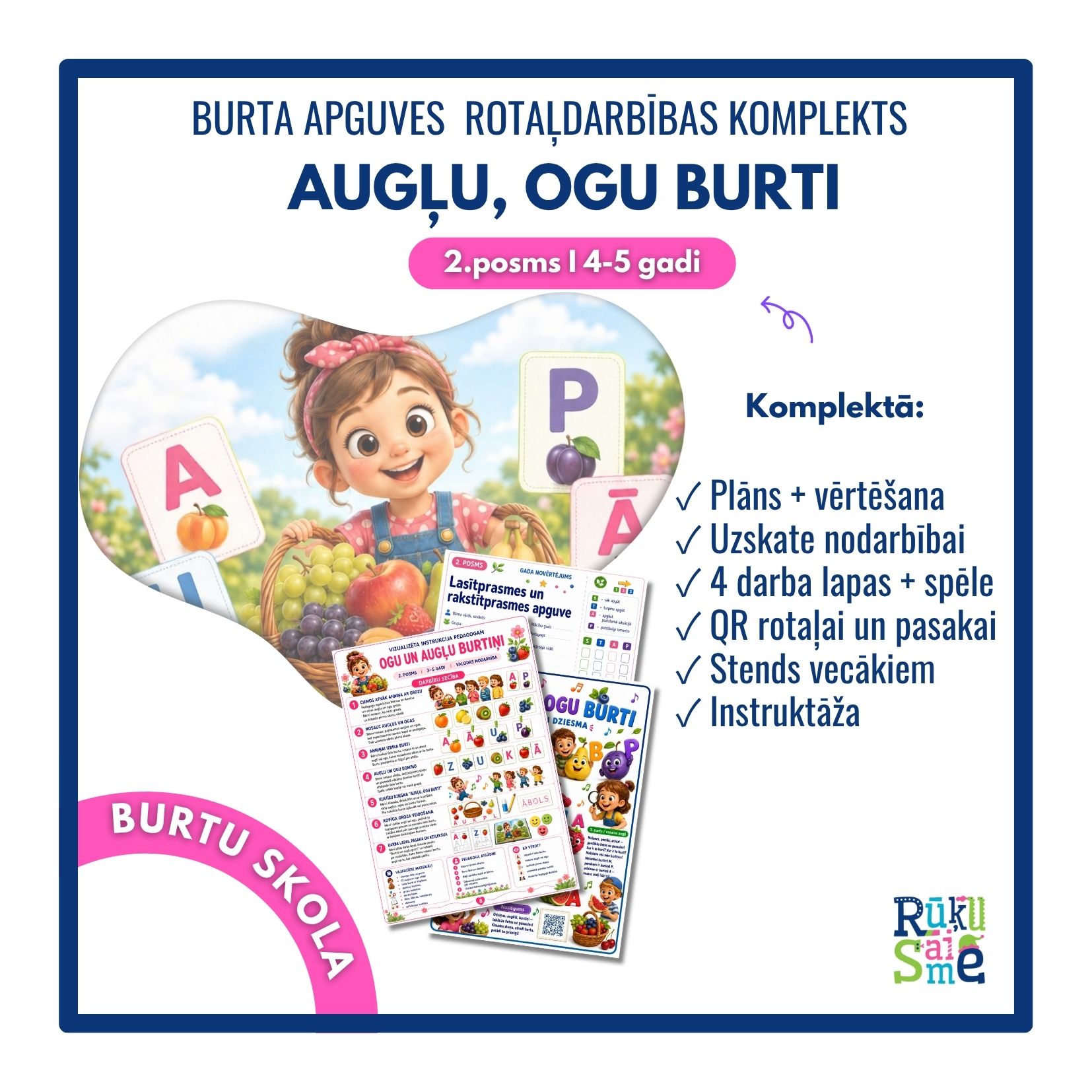 Augļu, ogu burti l Burtu apguves komplekts 4-5 gadi
