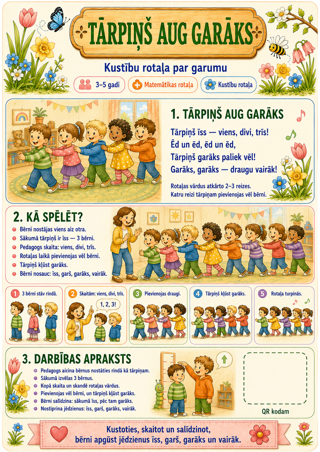 Kustību rotaļa Tārpiņš aug garāks