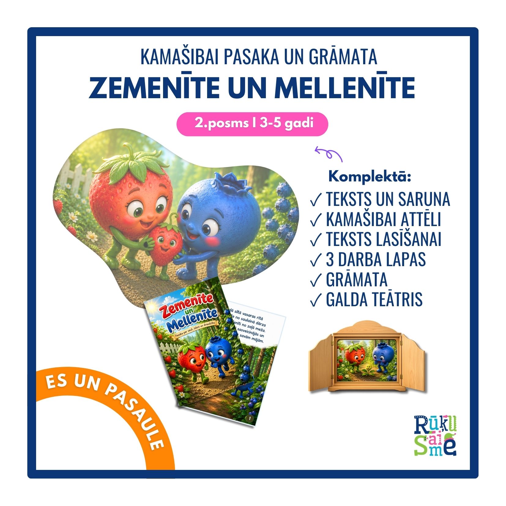 Zemenīte un mellenīte I Pasaka, grāmata, darba lapas