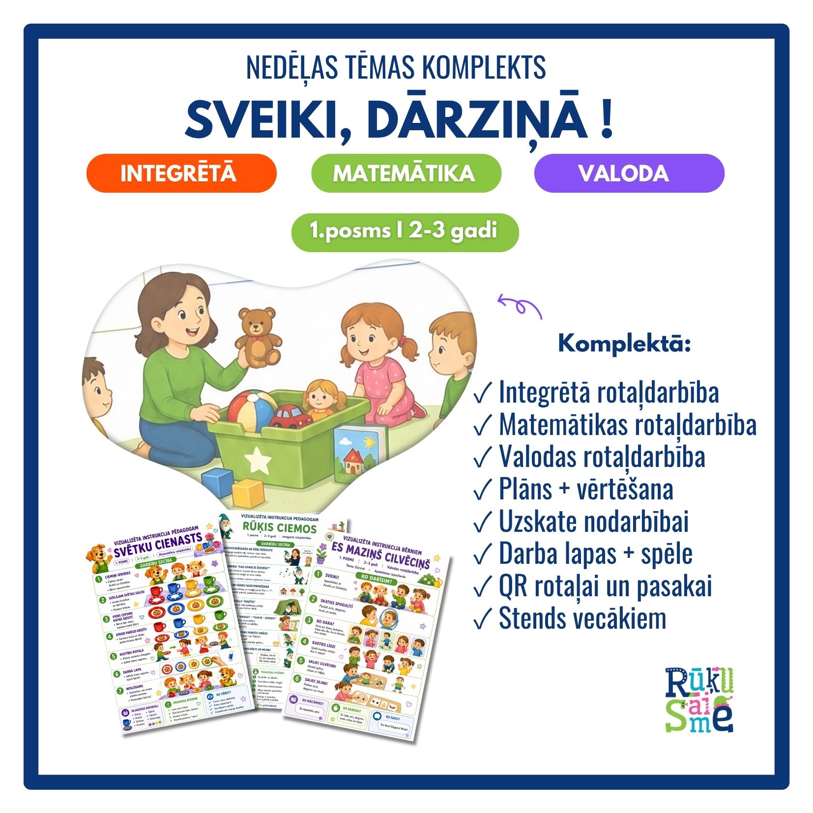 Sveiki dārziņā I Visas nedēļas rotaļdarbību komplekts bērniem 2-3 gadi