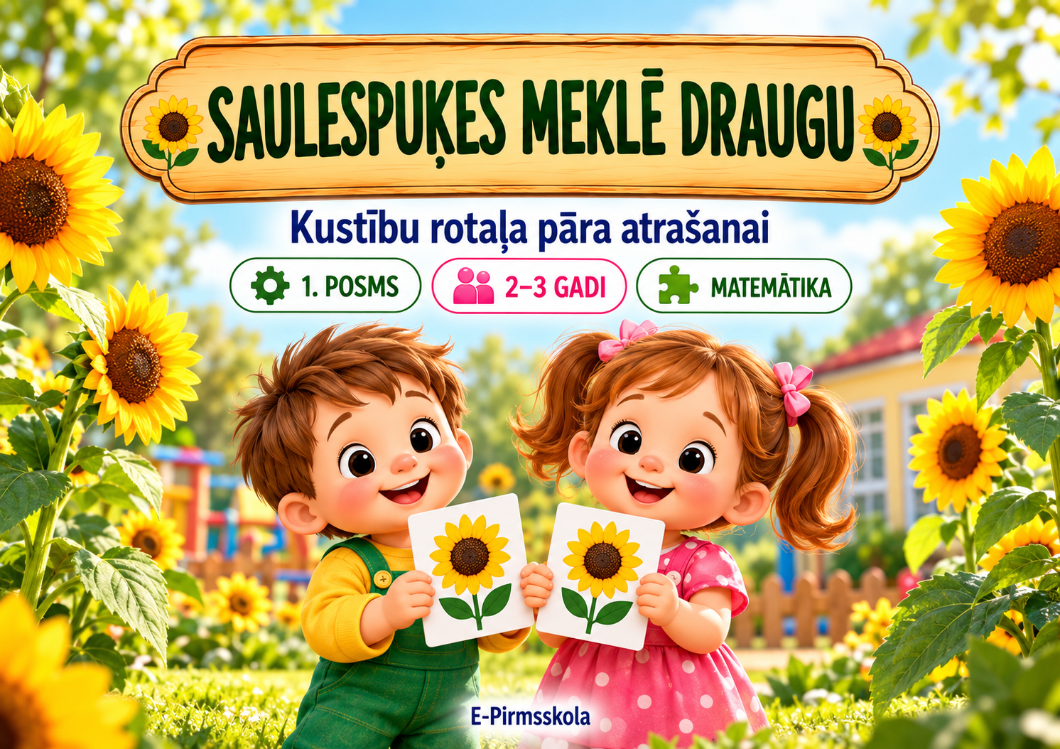 Saulespuķes meklē draugu — kustību rotaļa 2–3 gadi
