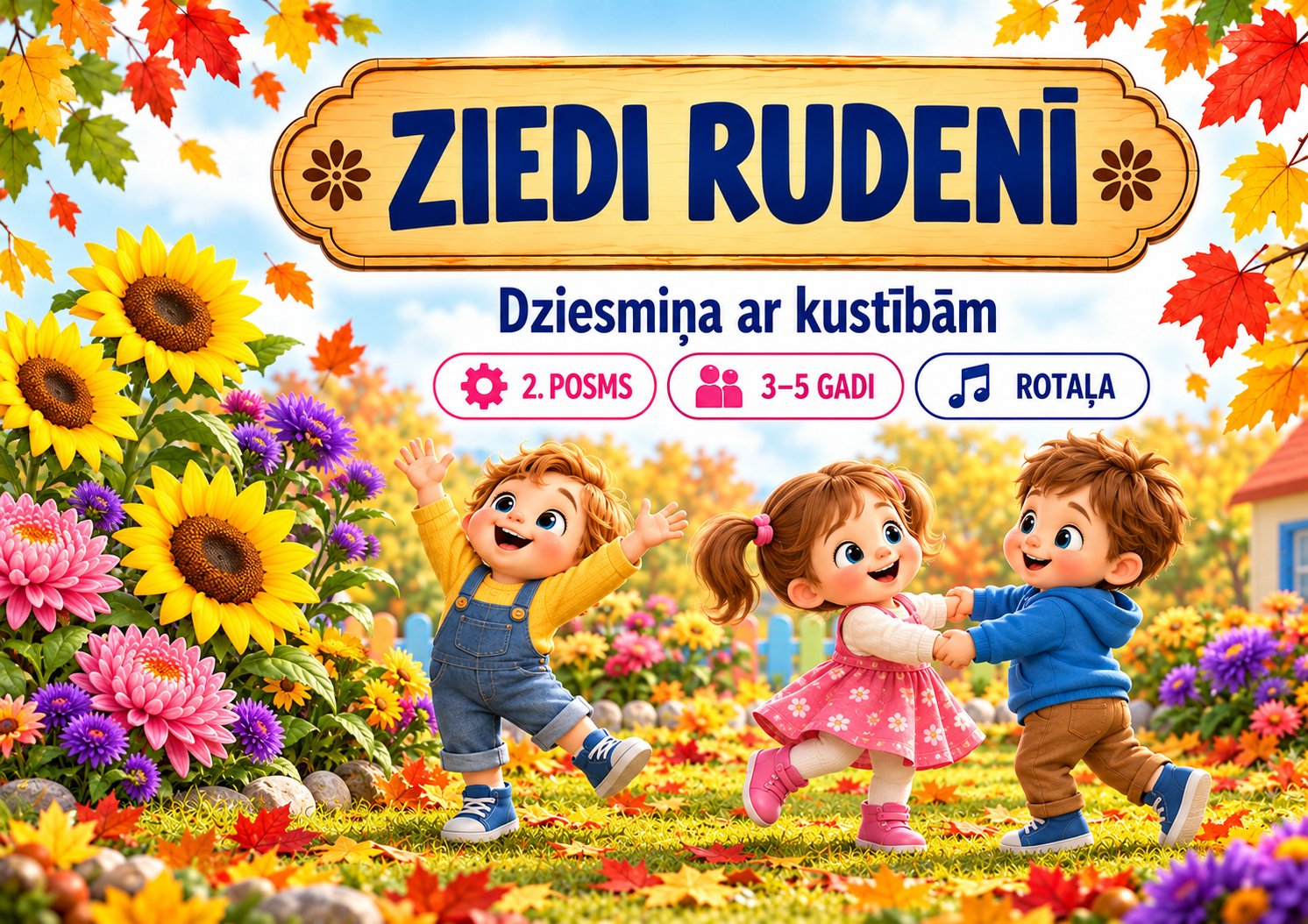 Ziedi rudenī — rotaļa 3–5 gadi