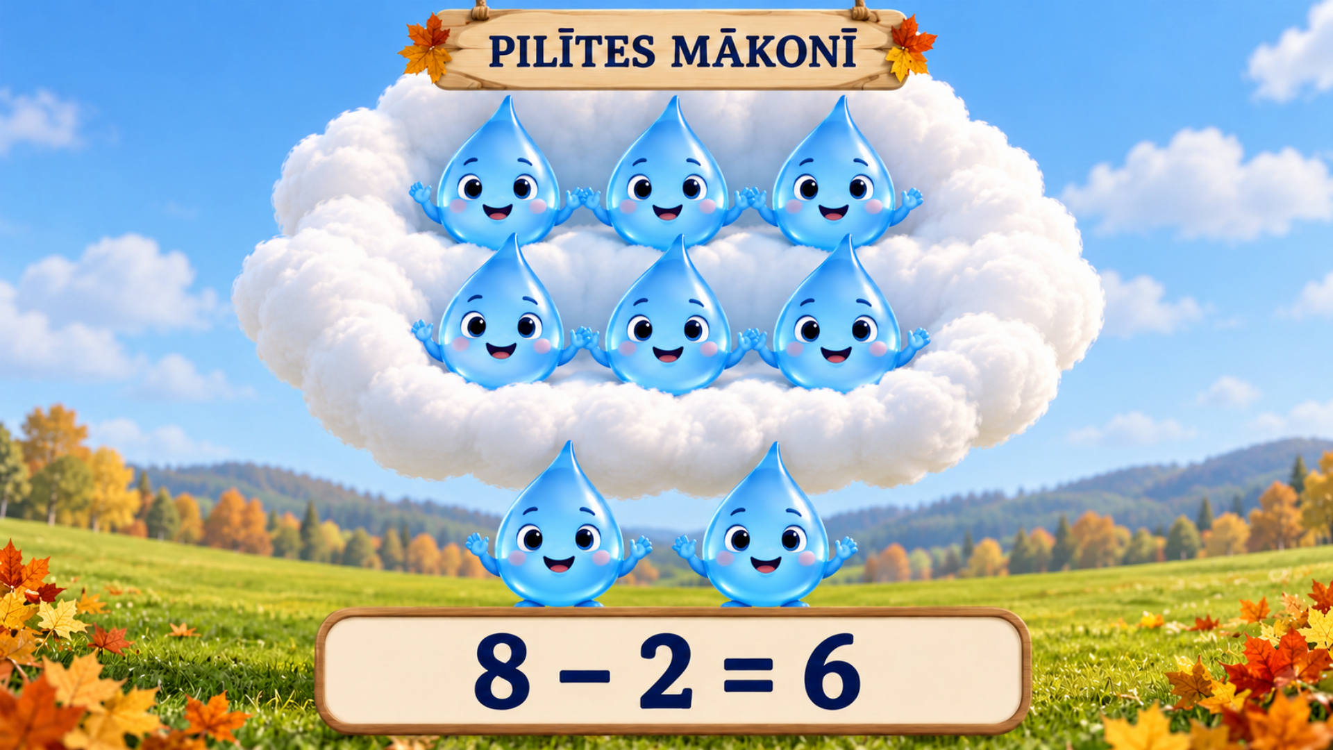 8 mīnus 2 ir 6: sešas pilītes mākonī, divas uz zemes