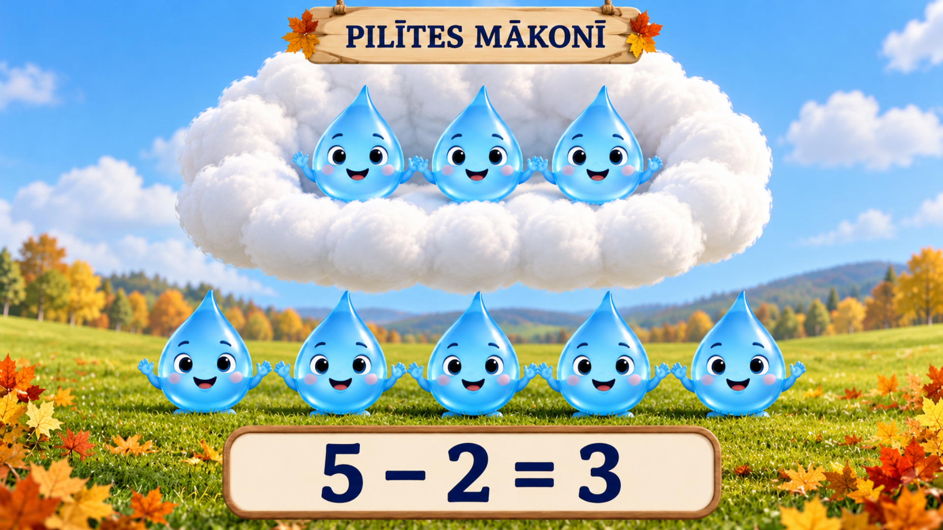 5 mīnus 2 ir 3: trīs pilītes mākonī, piecas uz zemes