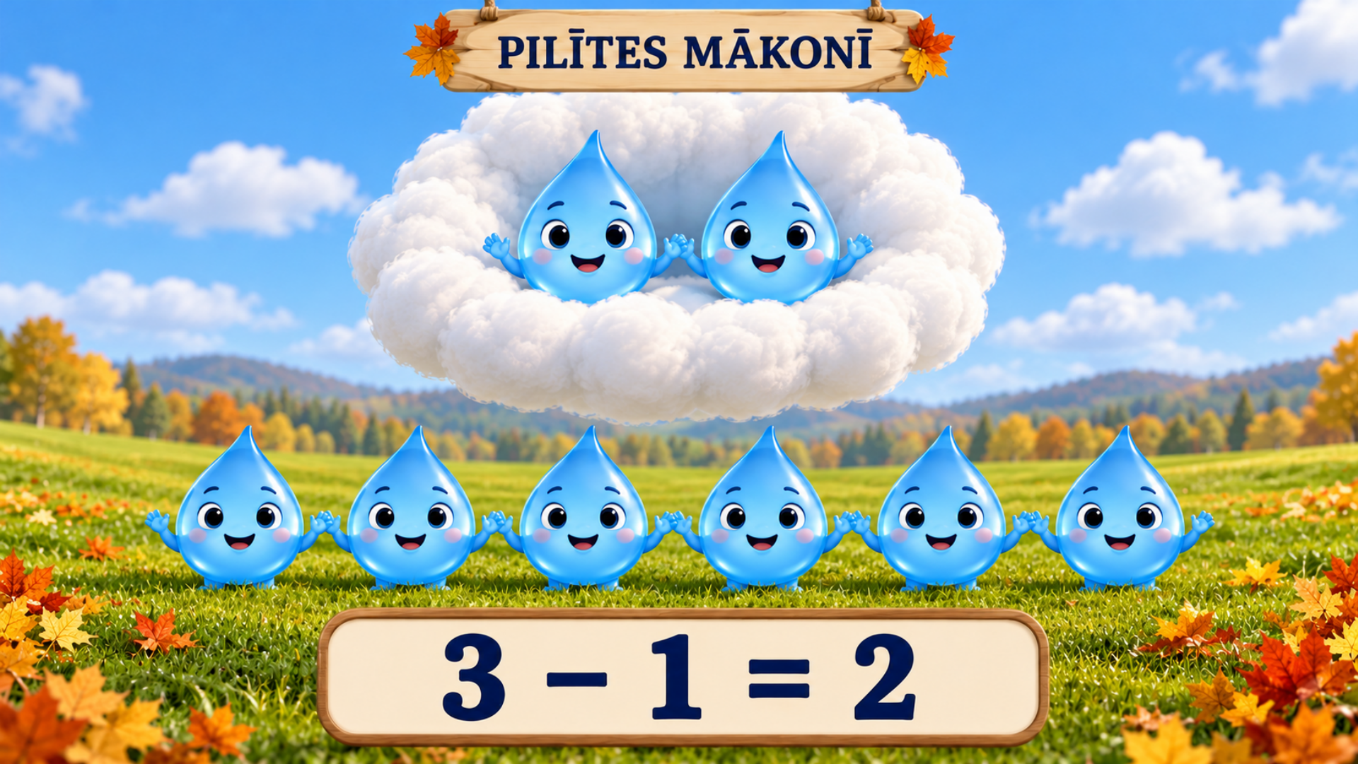 3 mīnus 1 ir 2: divas pilītes mākonī, sešas uz zemes
