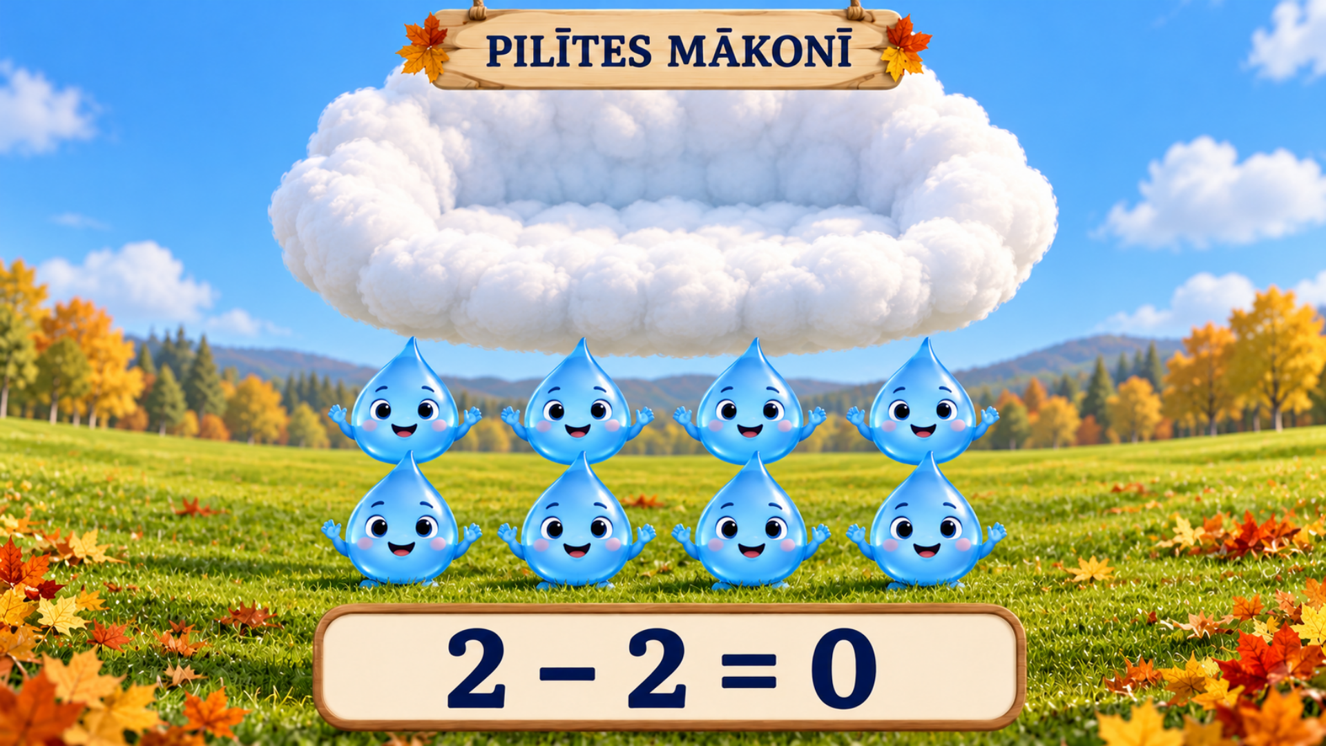2 mīnus 2 ir 0: tukšs mākonis, astoņas pilītes uz zemes