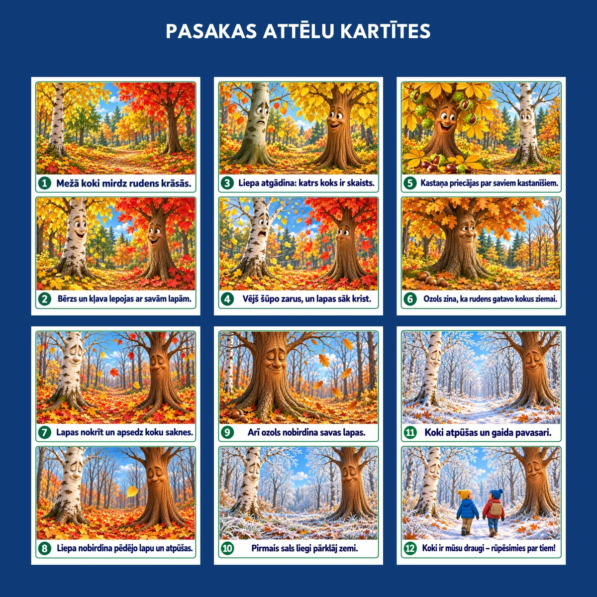 Pasakas “Koki rudenī” 12 A5 ainu kartītes sešās drukas lapās.