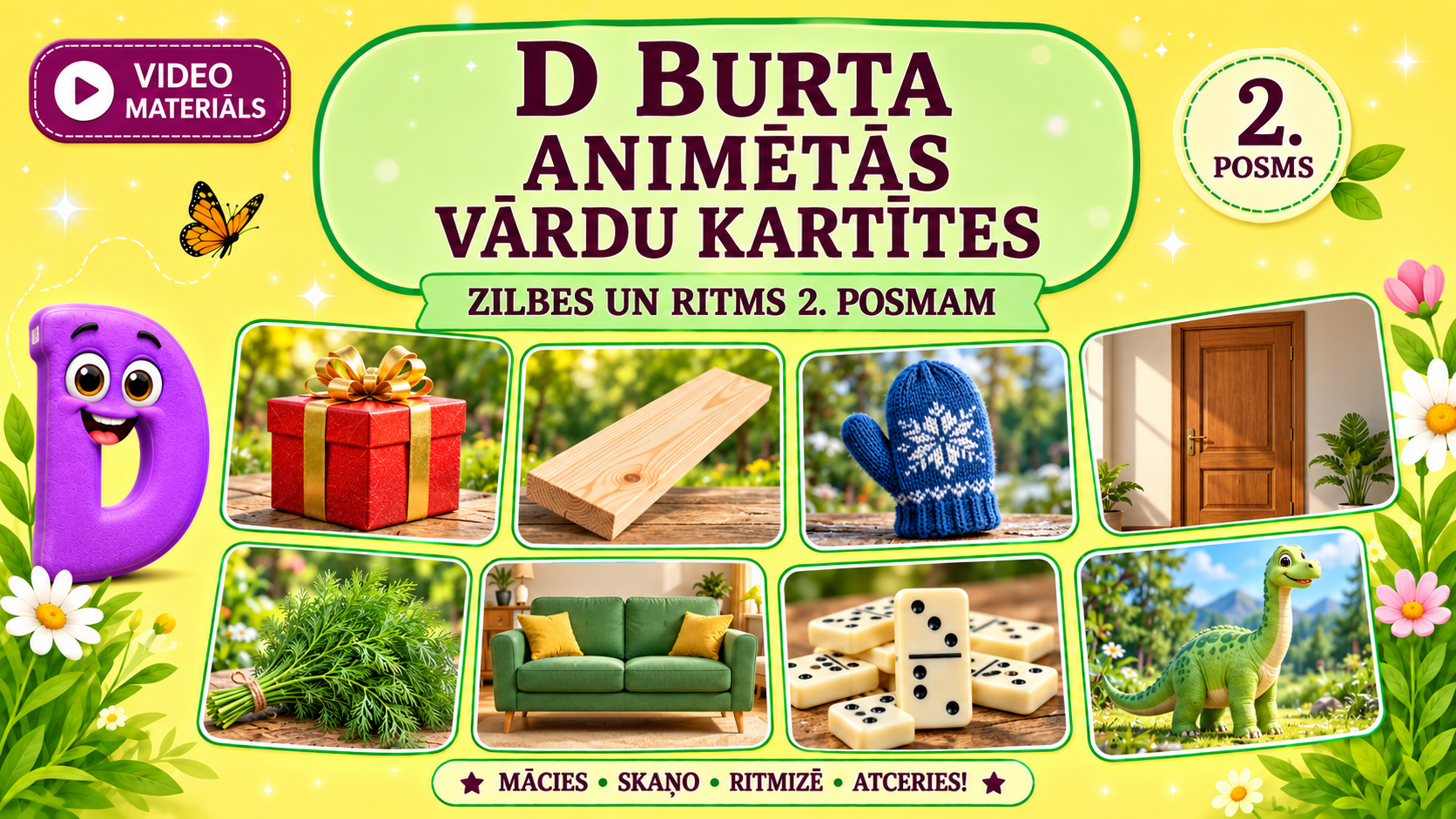 D burta animētās vārdu kartītes | Zilbes un ritms 4–5 gadiem