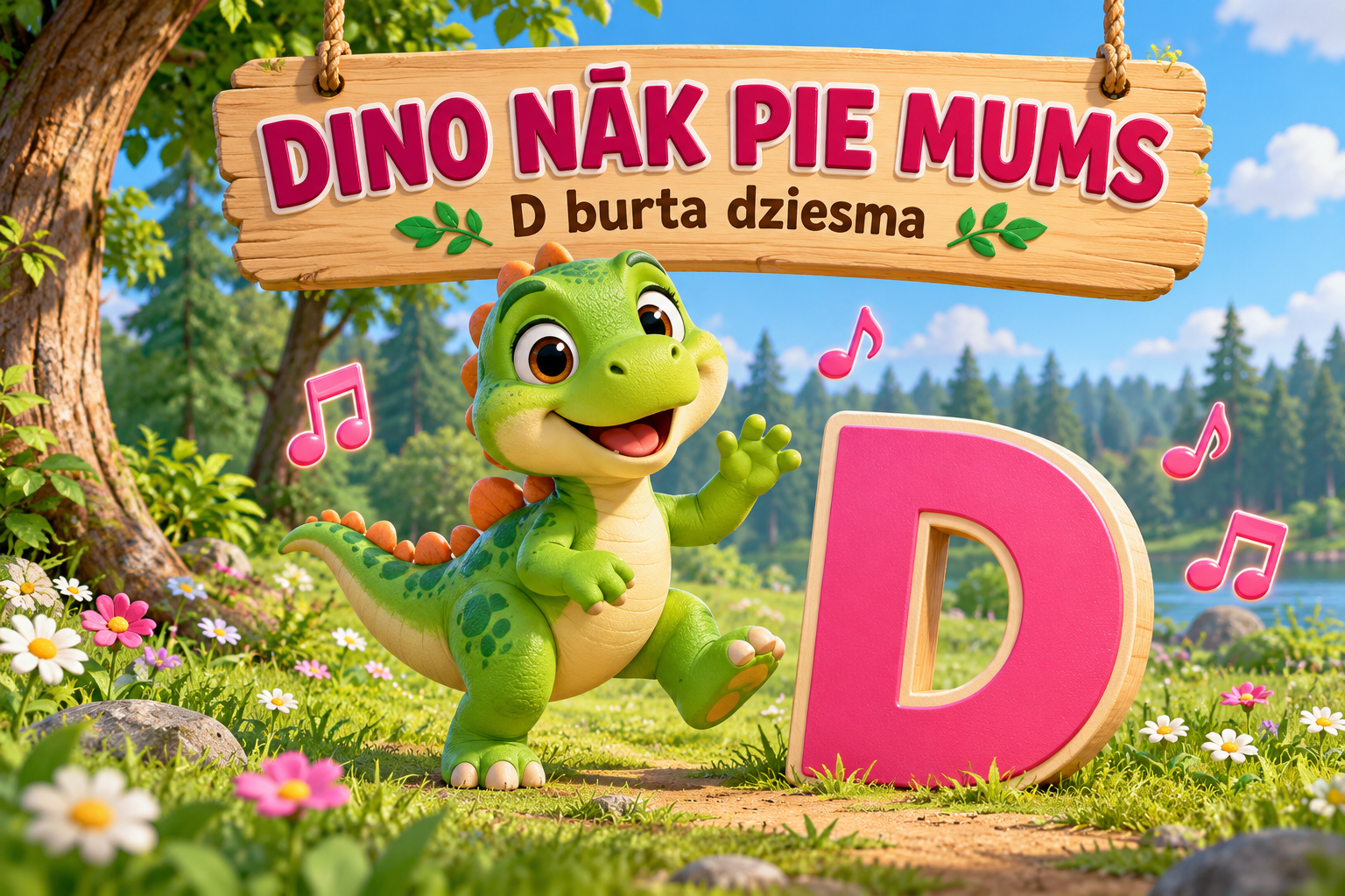 Dino nāk pie mums — D burta dziesmas QR attēls — augšupielāde 2