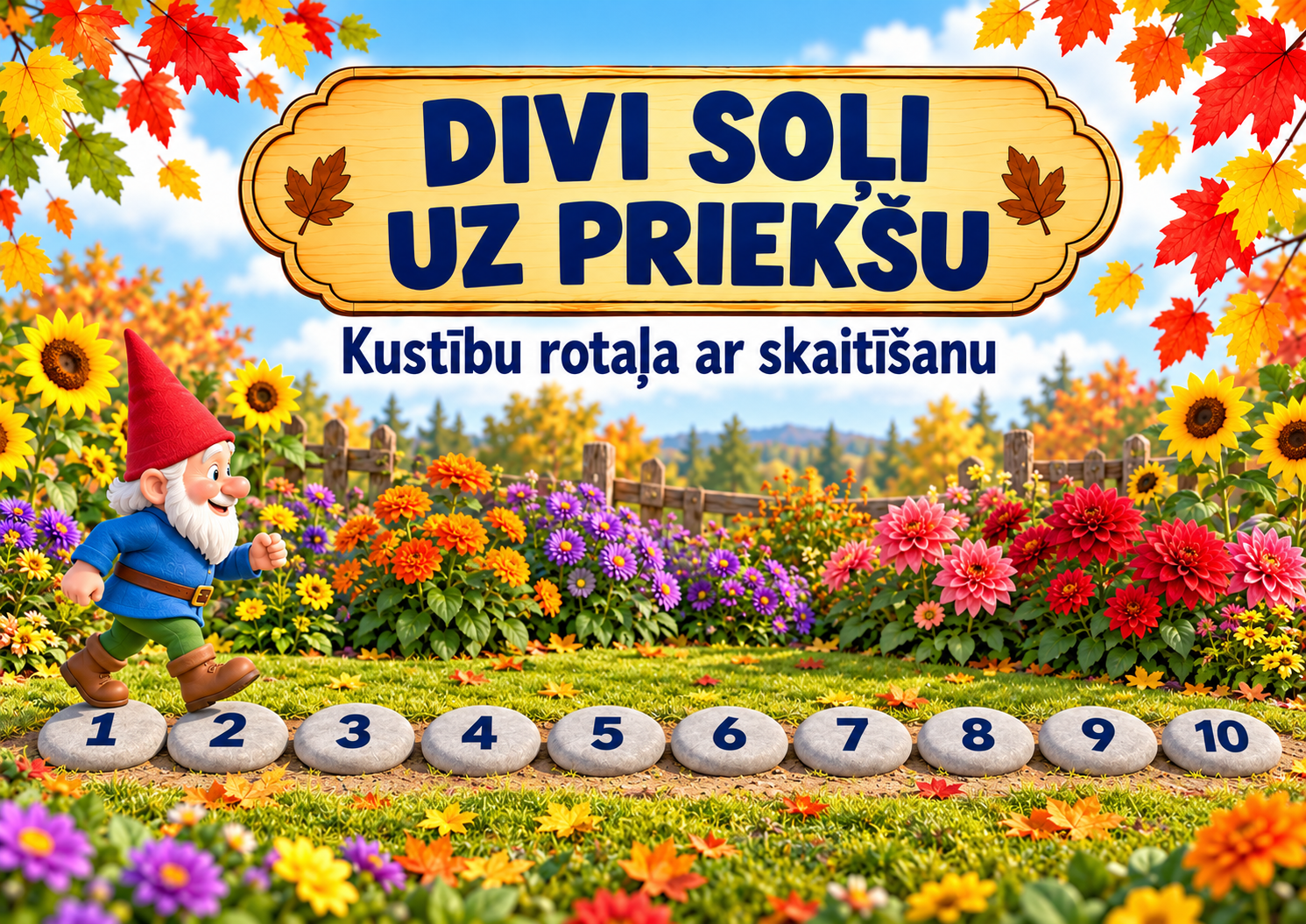 Divi soļi uz priekšu — kustību rotaļa ar skaitīšanu līdz 10