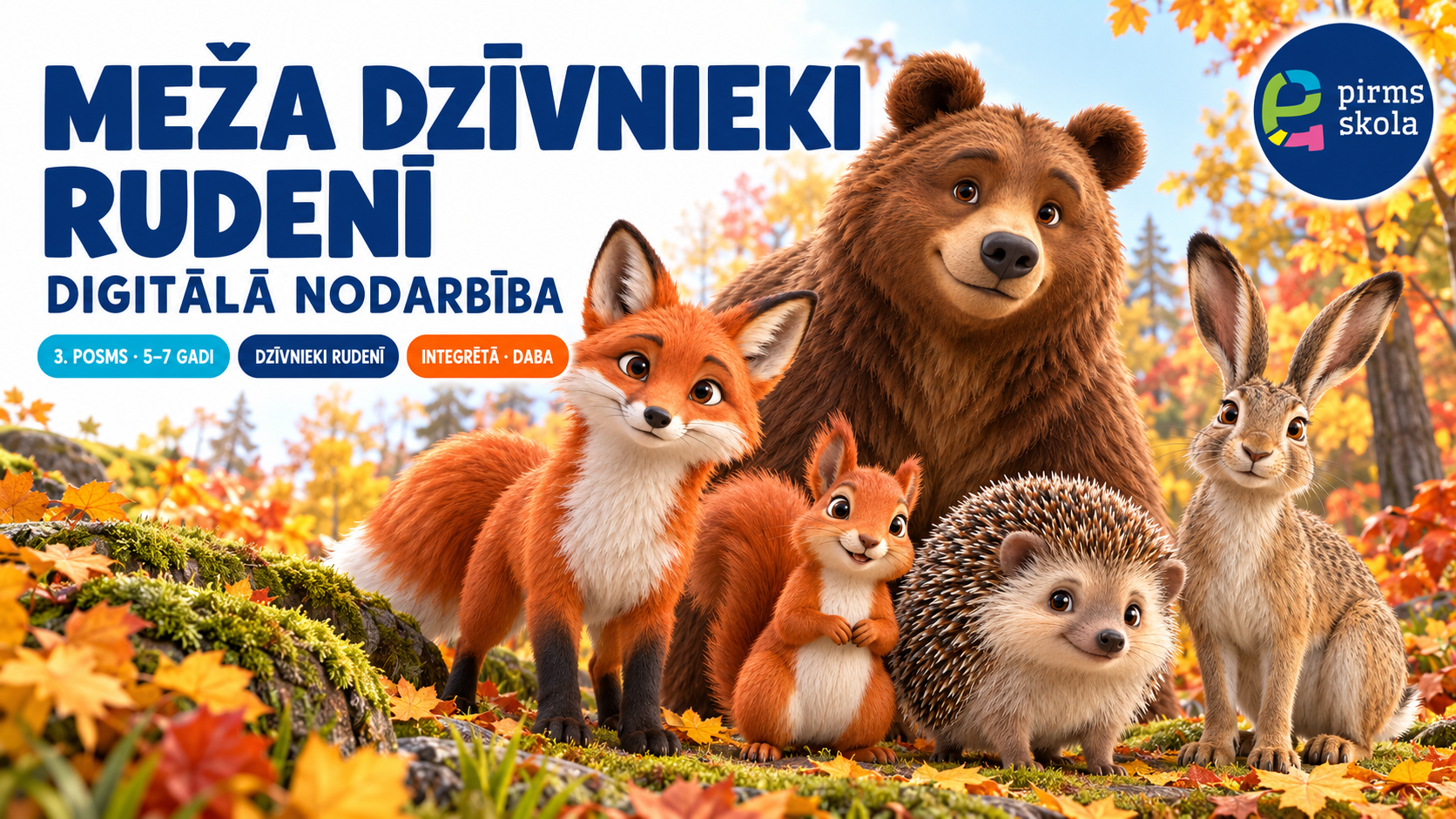 Meža dzīvnieki rudenī — digitālā nodarbība 5–7 gadiem