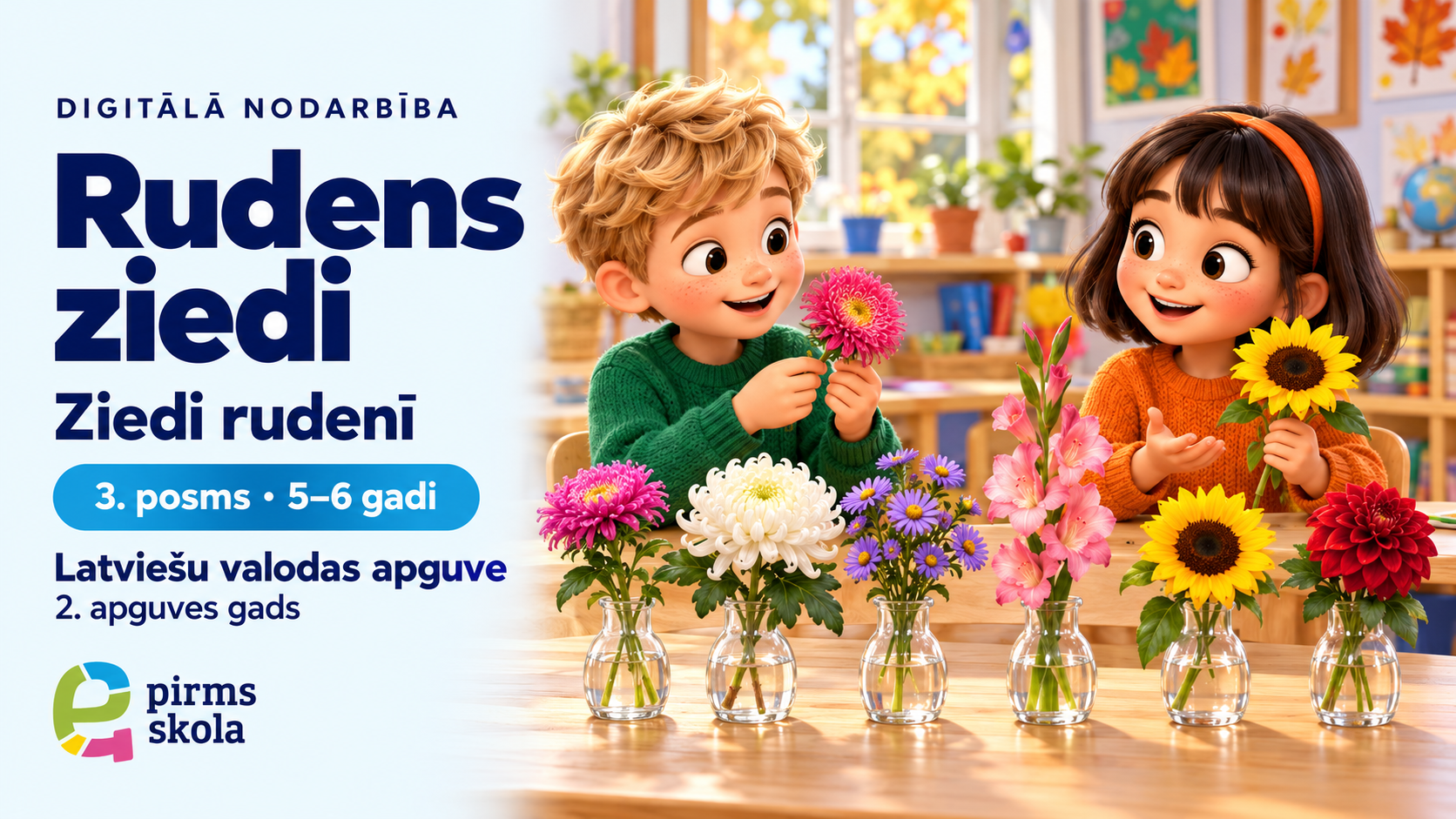 Rudens ziedi — latviešu valodas digitālā nodarbība 5–6 gadiem