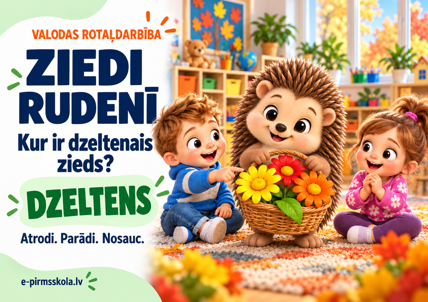Ziedi rudenī — valodas rotaļdarbības reklāmas vāks