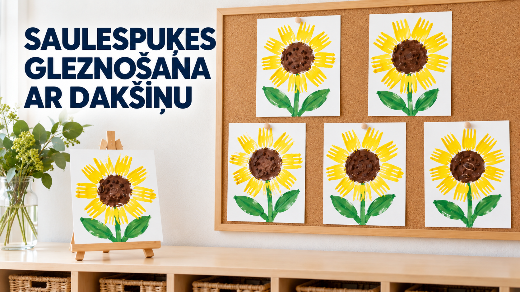 Saulespuķes gleznošana ar dakšiņu — vāks