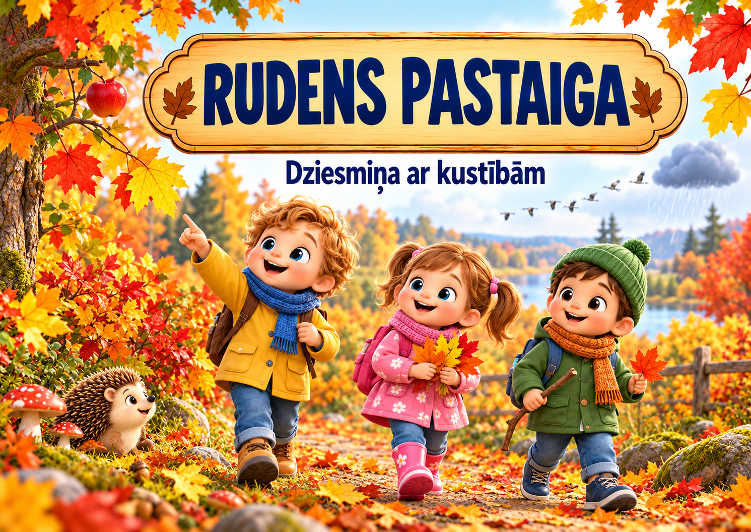 Rudens pastaiga — dziesmiņa ar kustībām 3–5 gadiem